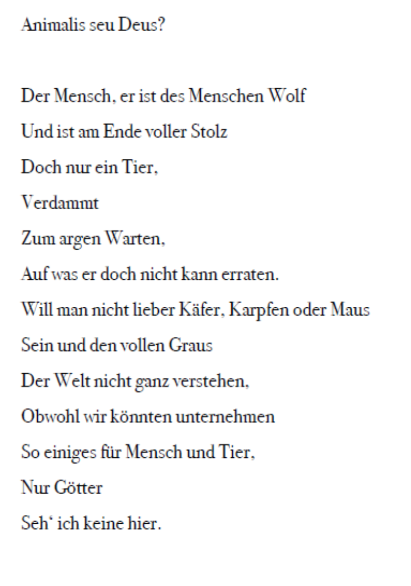 Leonie Mückley Gedicht zum Thema Der Mensch zwischen Tier und Gottheit -  Heinrich-Hertz-Gymnasium Erfurt